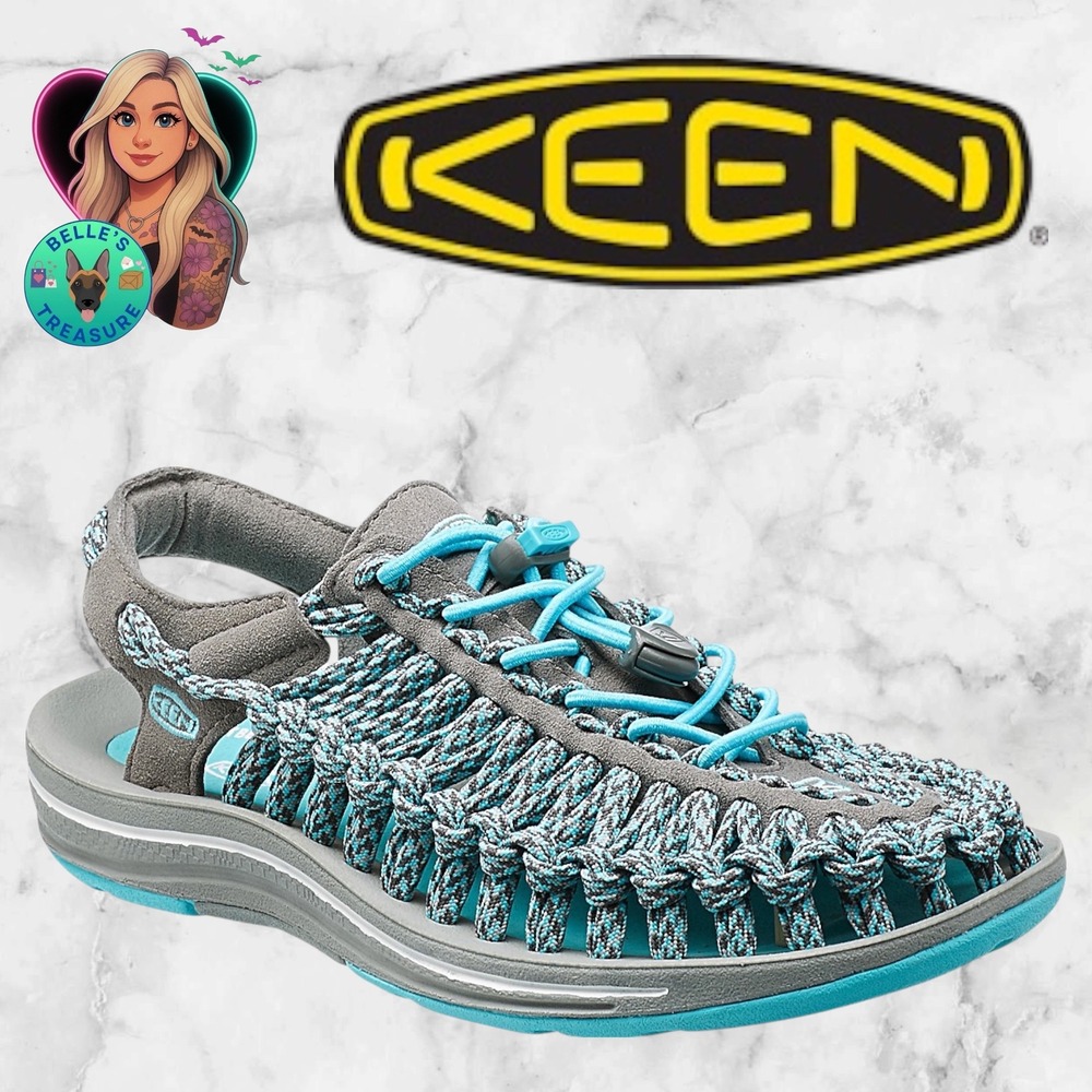 Keen Women 7 Uneek Gray Teal Cord Sandals Outdoor Water Shoes Comfort Closed Toe